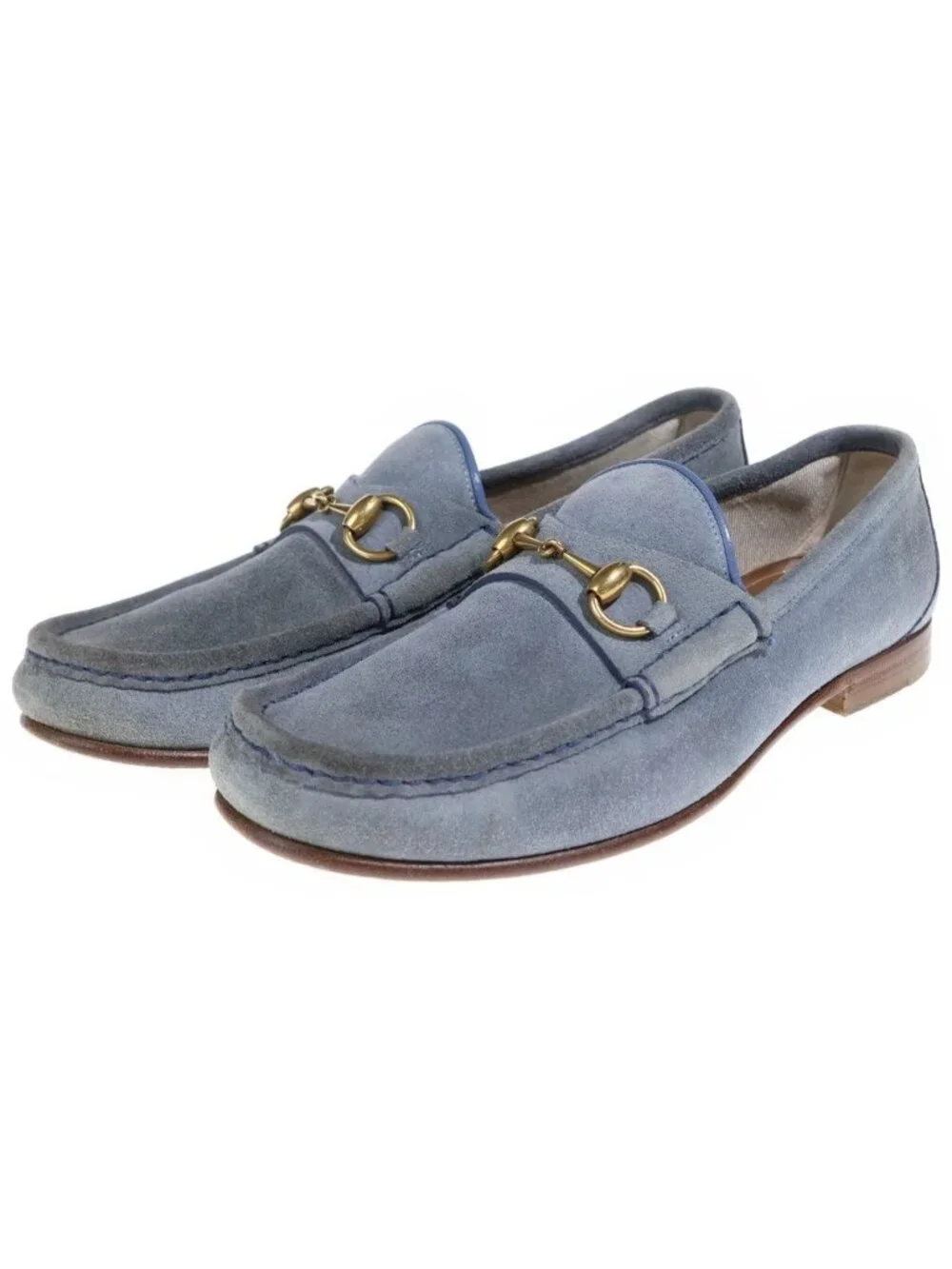 Gucci Gold Horsebit Loafers Blue